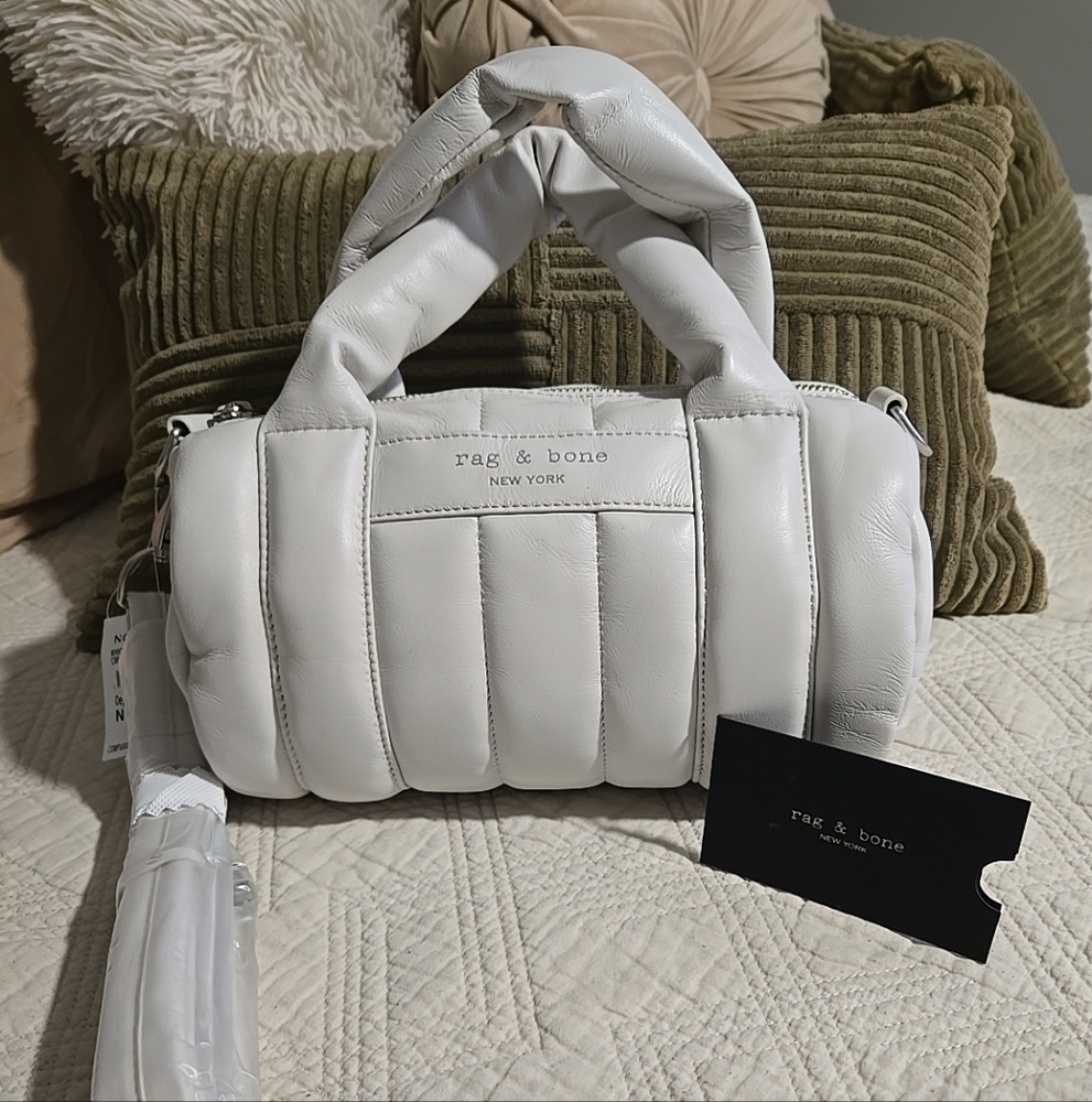 Rag & Bone Cloud Mini Quilted Cream Leather Duffle Bag NWT